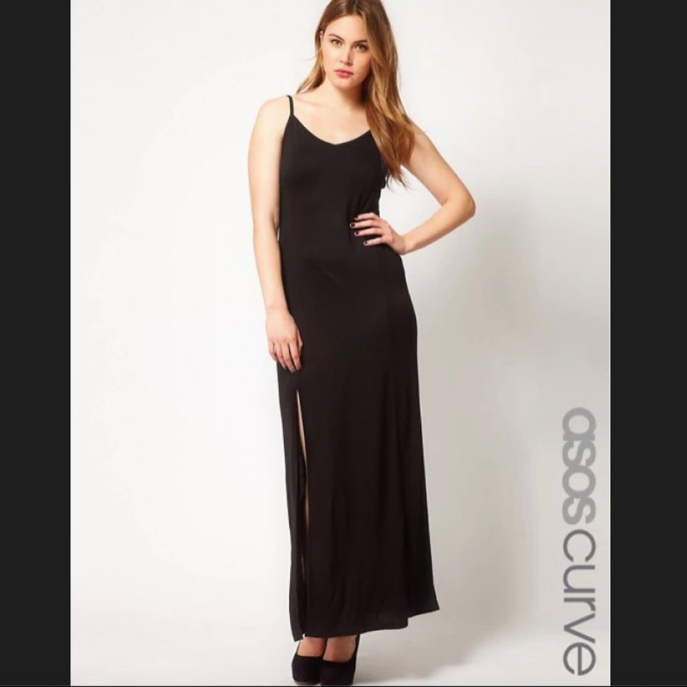 NWOT ASOS Strappy Maxi Dress w Thigh Split Black